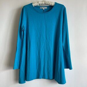 Christopher Calvin Womens Round Neck Swing Tunic Top Size S Blue Long Sleeve